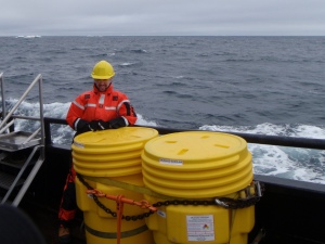 The first of several underwater acoustic data collection trips (this one in July 2008) I went on to the Chukchi Sea (northwest of Alaska).  Note the sea ice in the background!